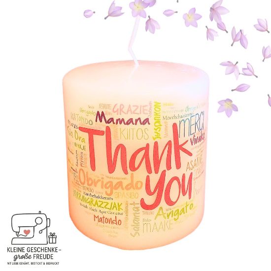 Picture of „Thank You“-Kerze – liebevoll bedruckte Dankeskerze in vielen Sprachen