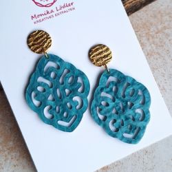 Bild von Ornament-Ohrstecker - Rhombusform aus Resin - blue atoll - Stecker rund goldfarbig