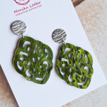 Picture of Ornament-Ohrstecker - Rhombusform aus Resin - grün - Stecker rund