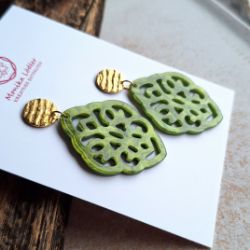 Bild von Ornament-Ohrstecker - Rhombusform aus Resin - grün - Stecker rund goldfarbig