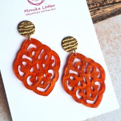 Picture of Ornament-Ohrstecker - Rhombusform aus Resin - tango orange - Stecker Edelstahl gold