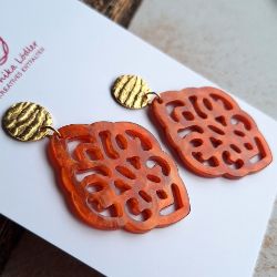 Picture of Ornament-Ohrstecker - Rhombusform aus Resin - tango orange - Stecker Edelstahl gold
